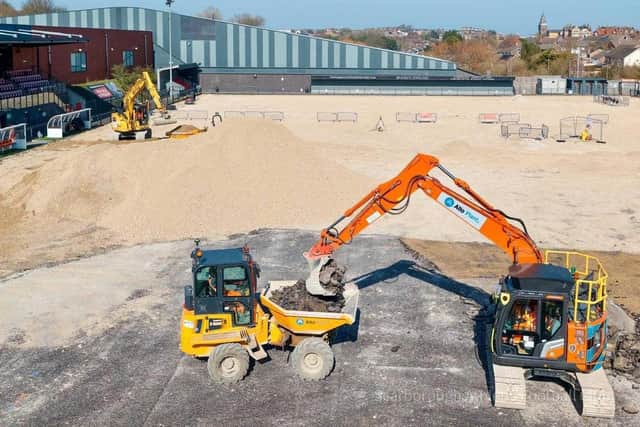 The pitch replacement project is nearing completion at the Scarborough Sports Village. Photo by Scarborough Athletic FC
