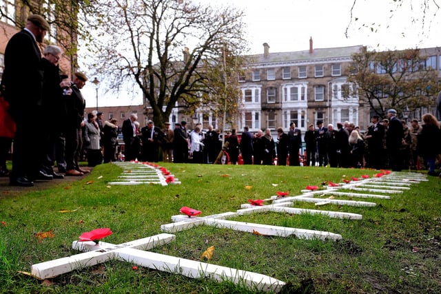 A large number of veterans attended the Planting of the Crosses ceremony at Alma Square, Scarborough
