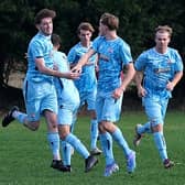 Seamer Sports celebrate one of their goals in the 4-1 home win against Haltemprice. Photo by Richard Ponter