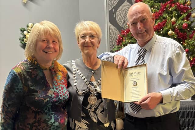 Whitby Mayor Sandra Turner with Ivor and Elaine Greer.