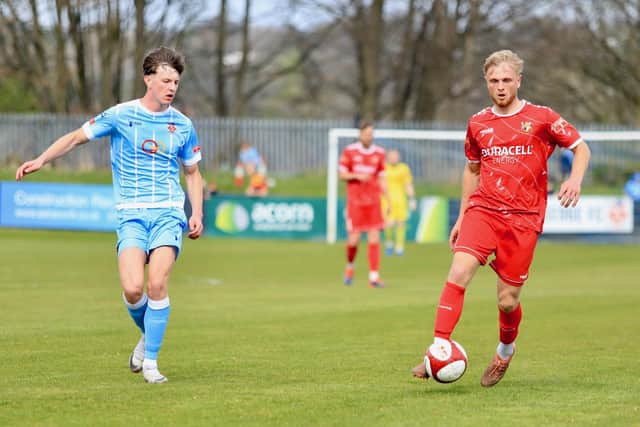 Sam Kay in action as Bridlington Town drew 2-2 at Liversedge. Photo by TCF Photography