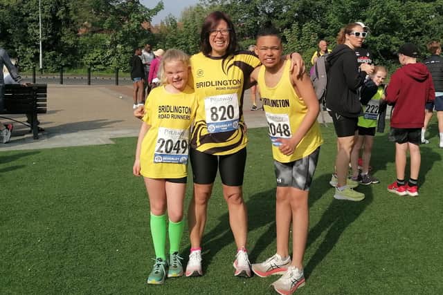 Proud mum Emma Choat with Lily and Tyler at the Beverley 10K.