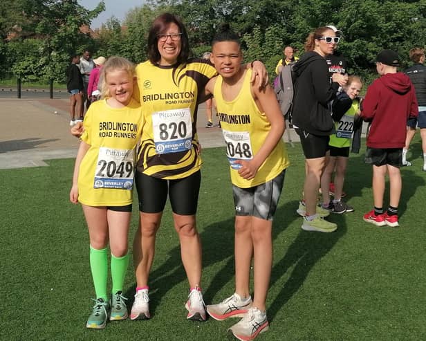 Proud mum Emma Choat with Lily and Tyler at the Beverley 10K.