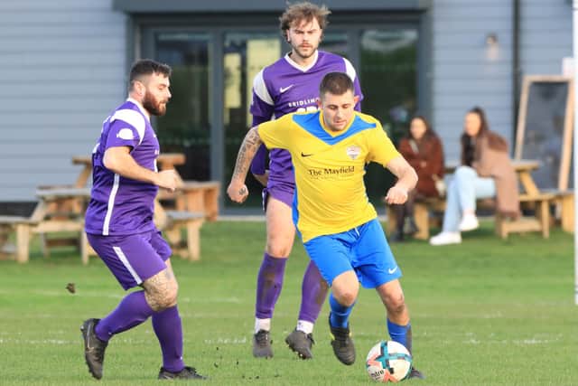 Seamer Sports, yellow and blue kit, earned an opening-day win at Beverley Town Academy. Photo by TCF Photography