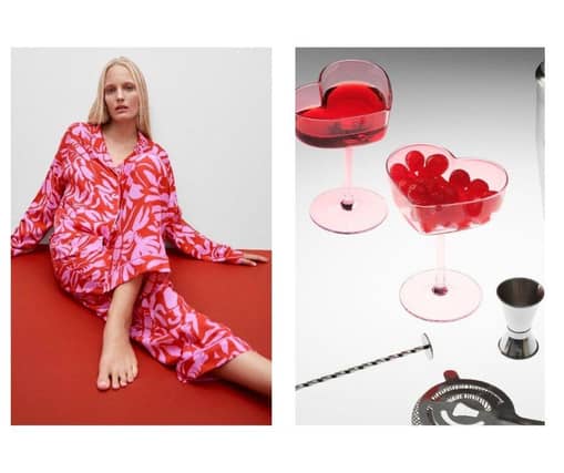 SET OF TWO COUPE GLASSES £15 / UBERSTAR DOUBLE SPIRIT MEASURE £9 / UBERSTAR COCKTAIL STRAINER £14 / UBERSTAR ESPRESSO MARTINI COCKTAIL GIFT SET £39.99; and PJ TOP £15 / PJ BOTTOMS £15.