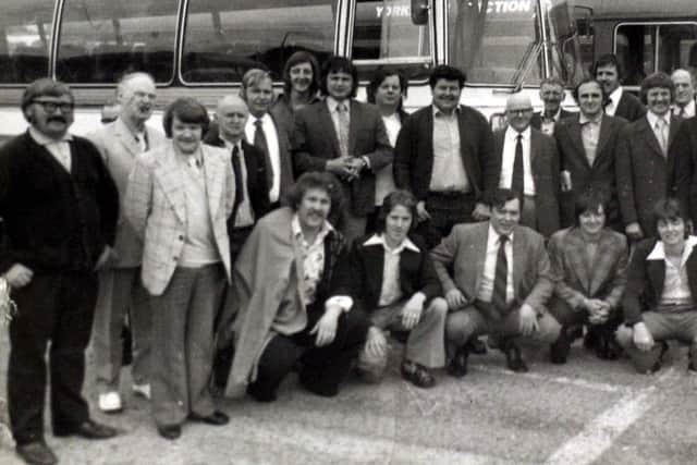 This fantastic photo shows a works mystery outing. Do you recognise anyone?