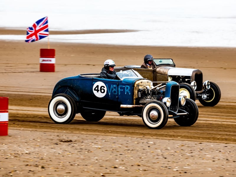 This years The Race the Waves Vintage Beach Race festival held on Bridlingon's south beach with over one hundred competitors taking part in the event from the early years of coastal motor racing to post-war American hot-rodders and drag racing culture. Picture By Yorkshire Post Photographer,  James Hardisty. Date: 22nd April 2023.