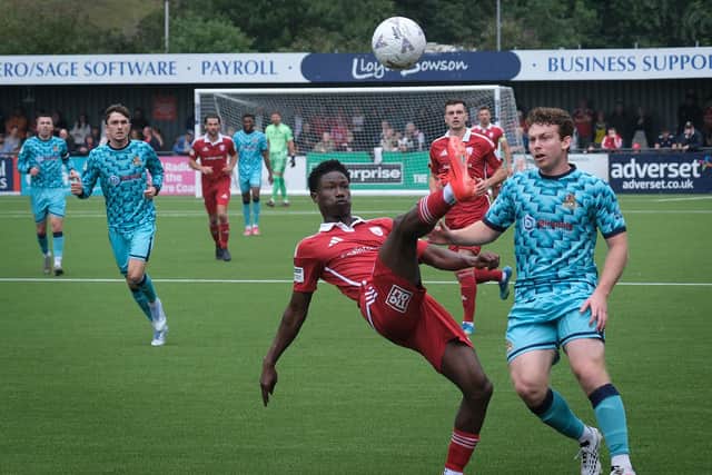 Boro v Southport pic Richard Ponter : Mo Fadera, in action during the win against Southport, put Boro ahead on King's Lynn, although the Seadogs lost 3-1 on Monday. Photo by Richard Ponter