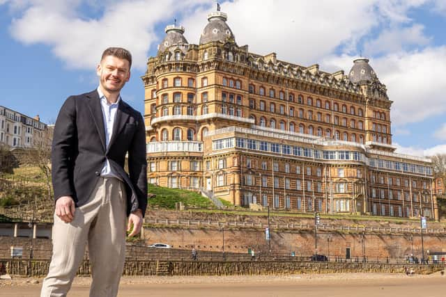 Keane Duncan outside the Grand Hotel in Scarborough.