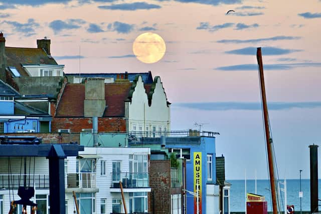 A full moon rising above Bridlington, by Aled Jones.