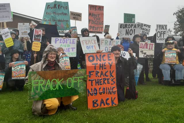 Anti-fracking activists outside Burniston Village Hall.