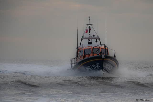 Bridlington RNLI all-weather lifeboat returning after tasking to fishing vessel. - Image credit: RNLI/Mike Milner