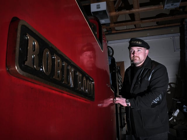 Steve checks the Robin Hood locomotive in the train shed