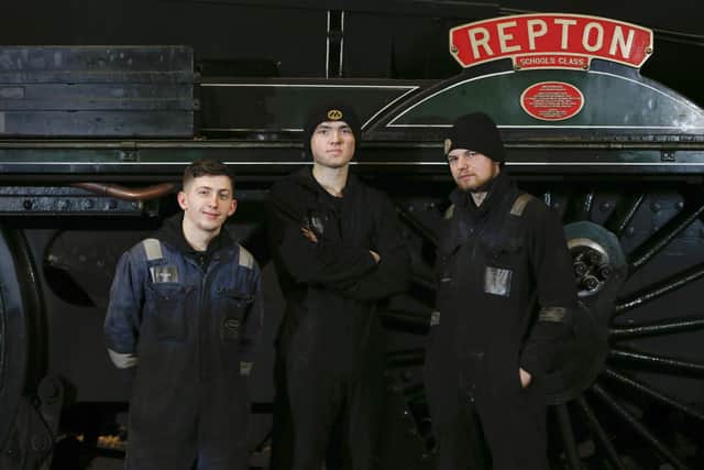 Apprentices at the North Yorkshire Moors Railway, with the Repton behind.
photo: www.northedgephotography.co.uk