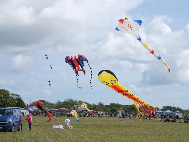 Kites of all shapes, sizes and colours were flying high.