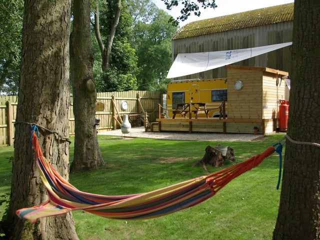 A retro 70's caravan is another option for guests at the Hunmanby farmstead.