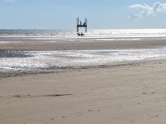 Ian Sandy framed two horse riders and a drilling rig off Bridlington.