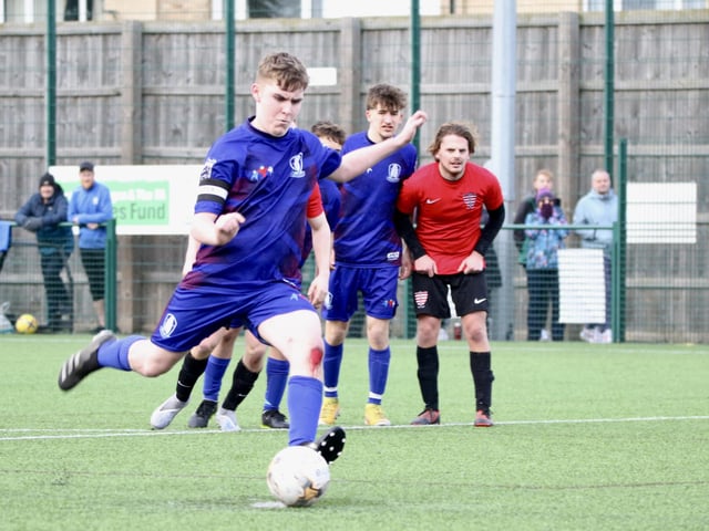 Bridlington Rovers Pandas skipper Josh Garbutt slots home a penalty to complete the 4-1 home win against Club Atletico de Bransholme.