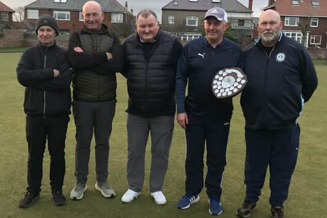 From left, runners-up, Ian Richardson & Alan Landers, Whitby BC's Geoff Watson, and winners Andy Deighton and Kevin Gates.