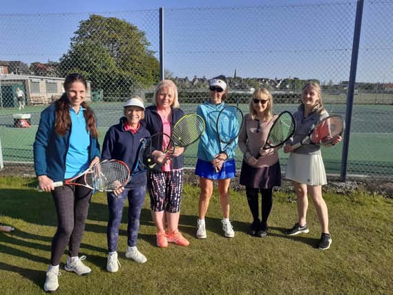 The Bridlington Lawn Tennis Club Ladies A team left to right Carolien Lino, Penny Clark, captain, Jo Robinson, Janet Mizel, Julie Christlow and Beth Christlow.