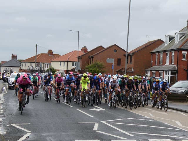 Cyclists passing through Whitby.