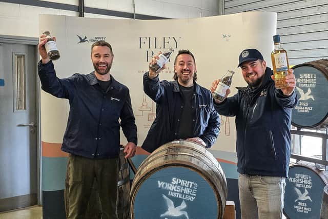 Jordan Cavalli and Leo Jarvis of Three Ridings Coffee and Spirit of Yorkshire Whisky Director Joe Clark