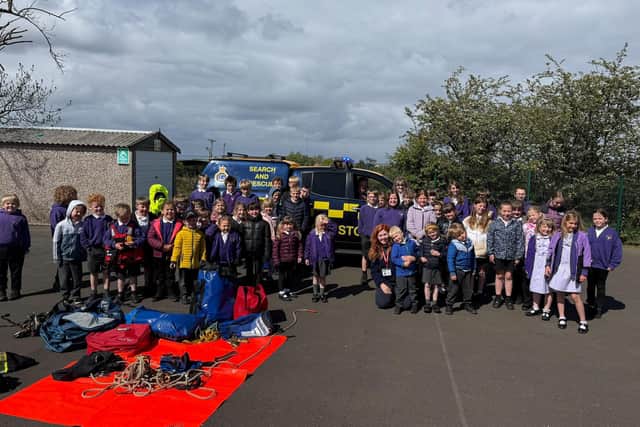 Coastguard team members visit Hawsker-cum-Stainsacre School.