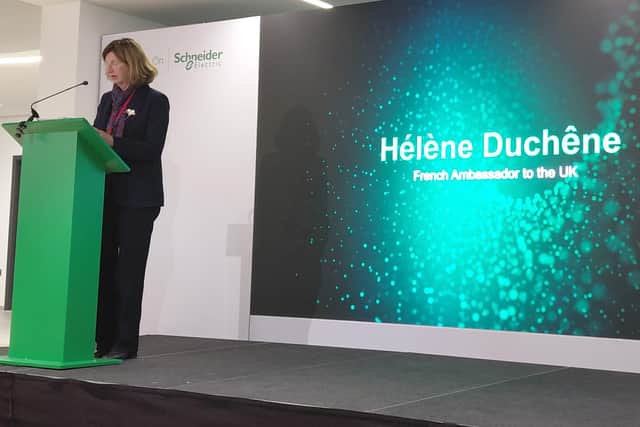 French Ambassador to the UK, Hélène Tréheux-Duchêne, speaks At Schneider opening ceremony. photo: Anttoni Numminen, LDRS