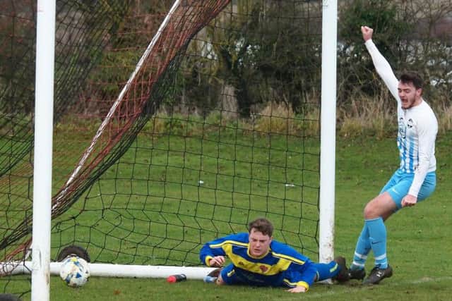 Itis Itis Rovers celebrate scoring at Seamer. Picture: Steve Lilly.