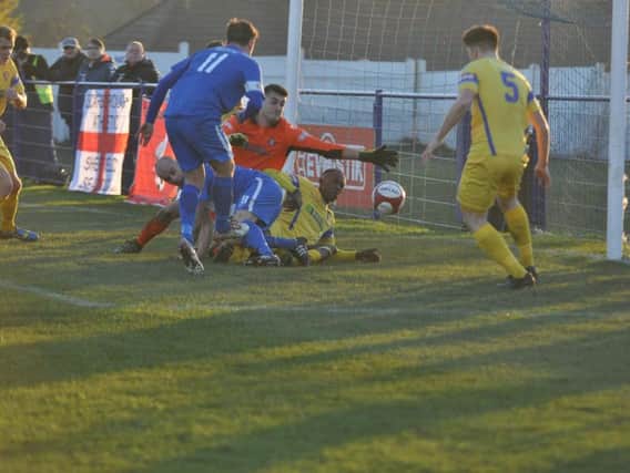 Boro concede the vital goal in their 2-1 loss at Glossop earlier this season