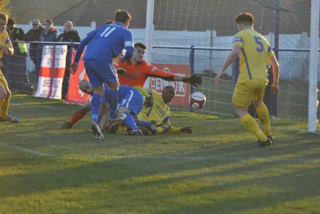 Boro concede the vital goal in their 2-1 loss at Glossop earlier this season