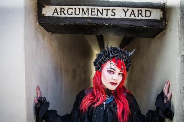Hazel McCarthy, 19 from Derbyshire at Whitby Goth Weekend.  Friday 21 April 2017. w171605p
 Picture: Ceri Oakes