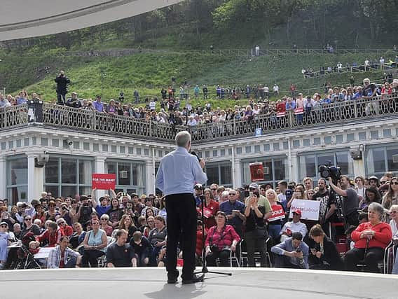 Labour leader Jeremy Corbyn is greeted by cheering crowds