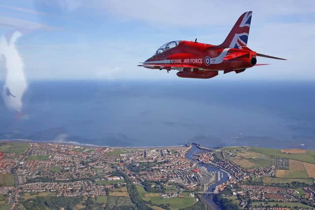 View from the cockpit as the Red Arrows pass over Whitby. Picture: SAC Adam
Fletcher. RAF/Ross Parry.