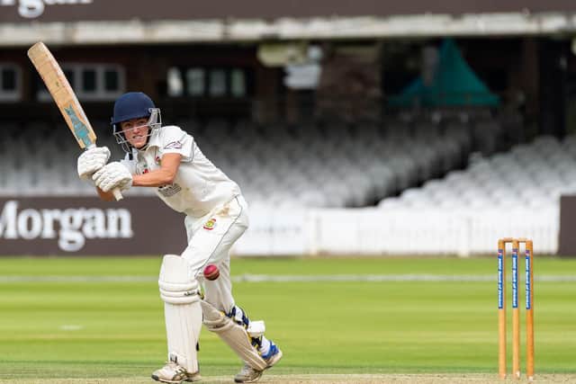Will Hutchinson on his way to 48 at Lord's. Picture by Will Palmer.