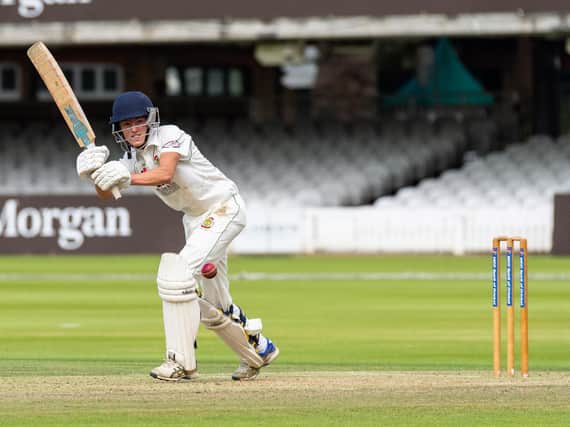Will Hutchinson on his way to 48 at Lord's. Picture by Will Palmer.