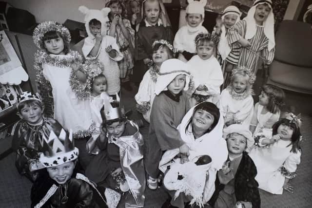 Adam Lansell and Katie White as Joseph and Mary in Lisvane School's nursery nativity, Christmas Pageant.