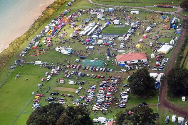 Looking down on all the stalls and attractions at the Yorkshire Coast's biggest annual fun day