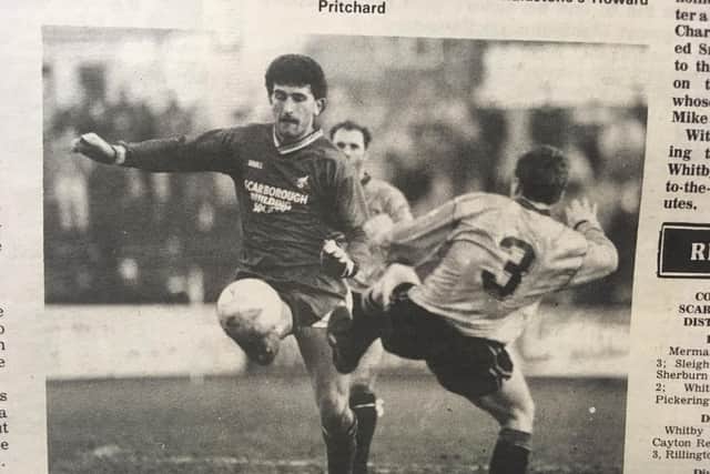 Scarborough FC's Tony Fyfe gets on the ball against Maidstone