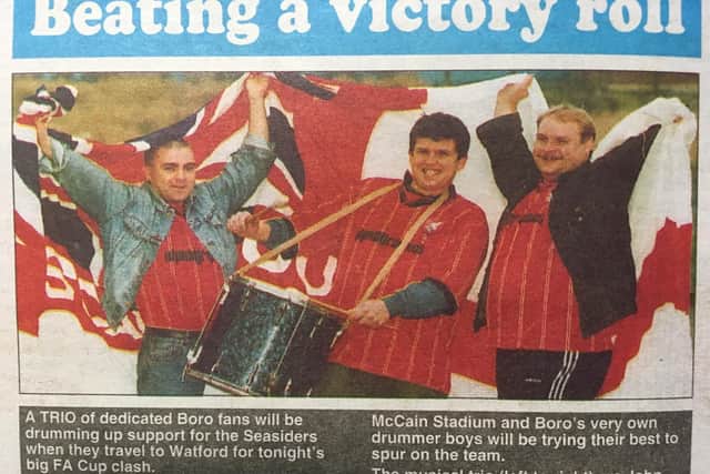 Boro fans John McLaughlin, Dave Hunter and Dave Johnson