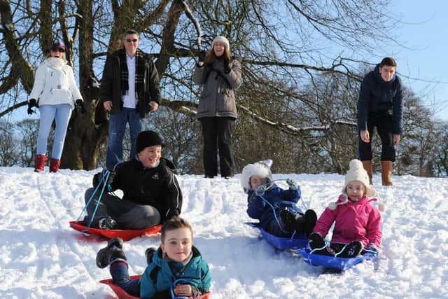 Families at Sewerby in 2013, one of the places around Bridlington that everyone heads to try a spot of sledging.