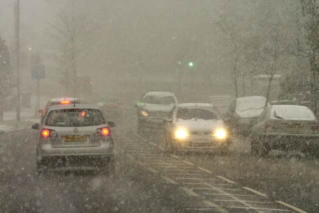 Traffic crawls through blizzard conditions on Scalby Road in 2008.