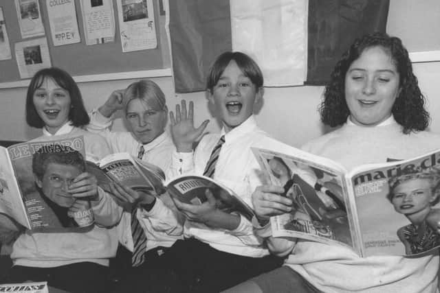 In December 1995, Filey School youngsters studied French, left to right: Katie Robinson, Tom Watson, Lee Stevenson, and Sarah Robinson.