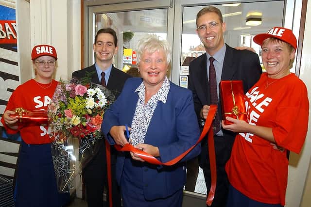 VIP guest Margaret Harper, who opened the sale, to mark her 40 years service with Boyes, with sale ranger Erika Langdale, store manager Andrew Hansell, company director Ernie Gee, and sale ranger Tracy McKillop.