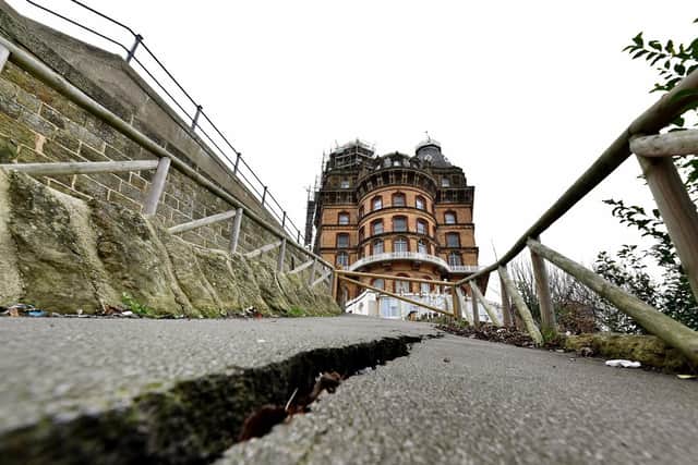 The footpath to the Grand Hotel, is remaining closed aftercracksappeared late last year.