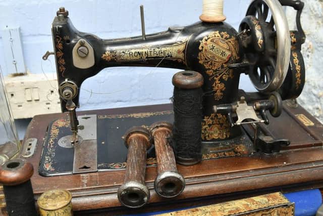 The sewing machine was once on display in Rowntree's store. The Brunswick Shopping Centre now stands on the site.