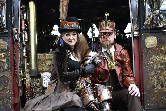 Joanna Martyn and Steve Kay taking a break by their van