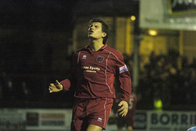 Boro striker Tony Hackworth shows his frustration