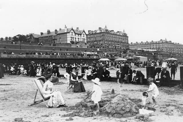 Building a sandcastle on the beach at Bridlington in 1913.