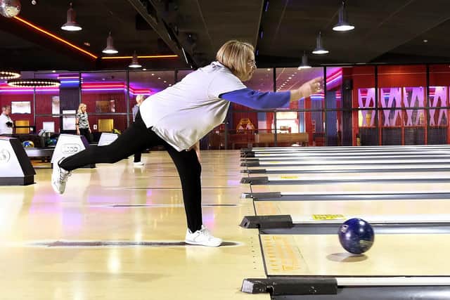 One of the bowlers gets her shot away, eyeing up a strike. Pic: Richard Ponter (190612a)